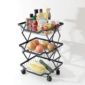 UMAI Collapsible Storage Organizer Baskets Three Layer | Kitchen Racks ...