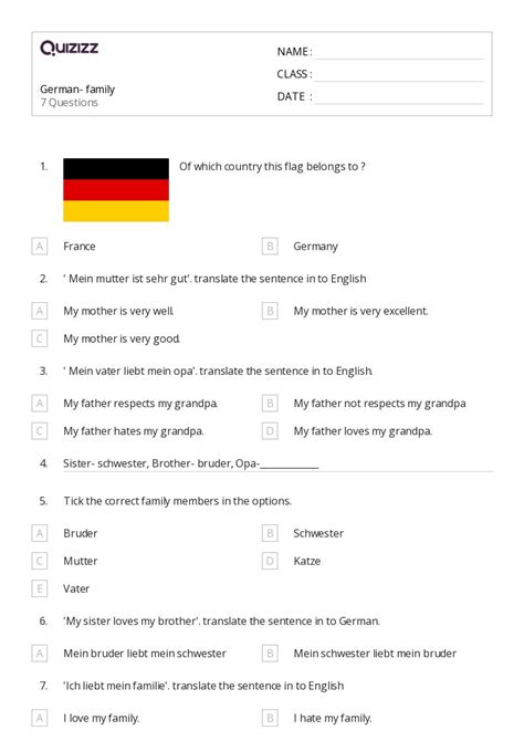 50+ German worksheets for 7th Class on Quizizz | Free & Printable