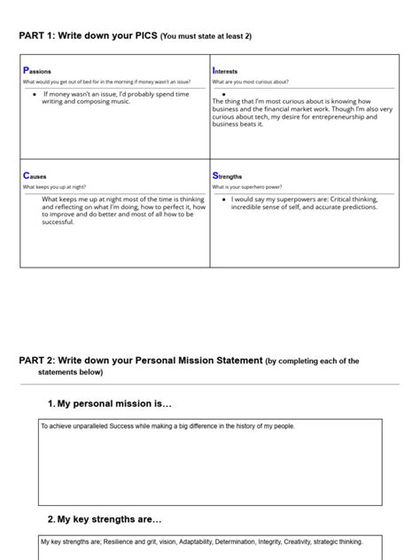 Copy of PICS and Personal Mission Statement Worksheet - ALX Professional Foundations | PDF ...
