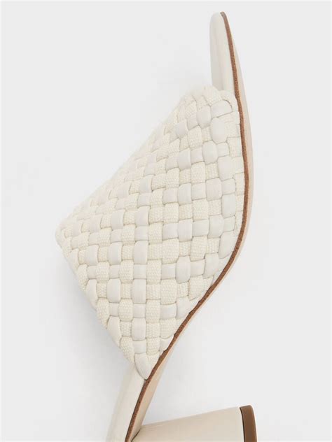 Chalk Interwoven Block Heel Mules - CHARLES & KEITH IN