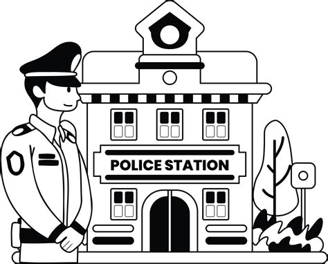 police and police station illustration in doodle style 22388122 Vector ...