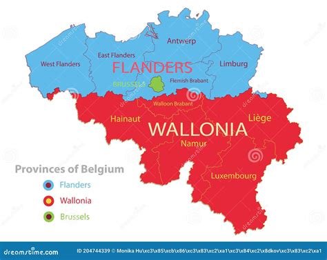 Belgium Map, Individual Regions and Provinces with Names Stock Vector - Illustration of vectors ...