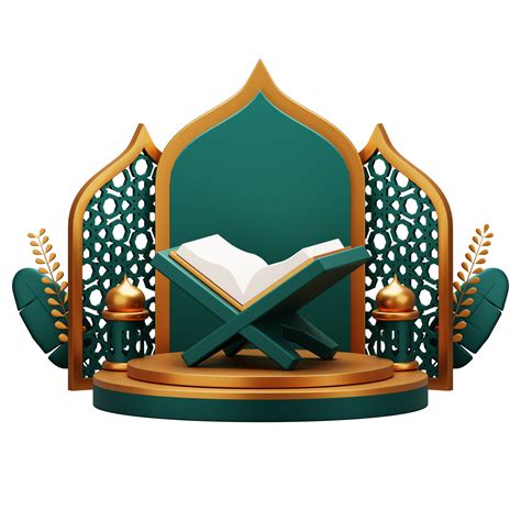 3d render of holy quran on podium display. Suitable for ramadan mubarak or islamic illustration ...