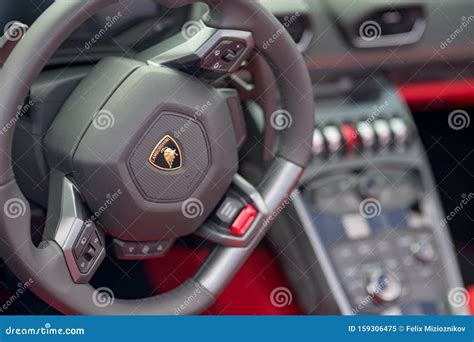 Image of a Lamborghini Leather Wrapped Steering Wheel Editorial Image - Image of buttons, bull ...