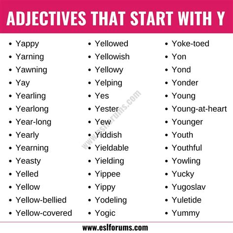 108 Adjectives that Start with Y | Y Adjectives - ESL Forums