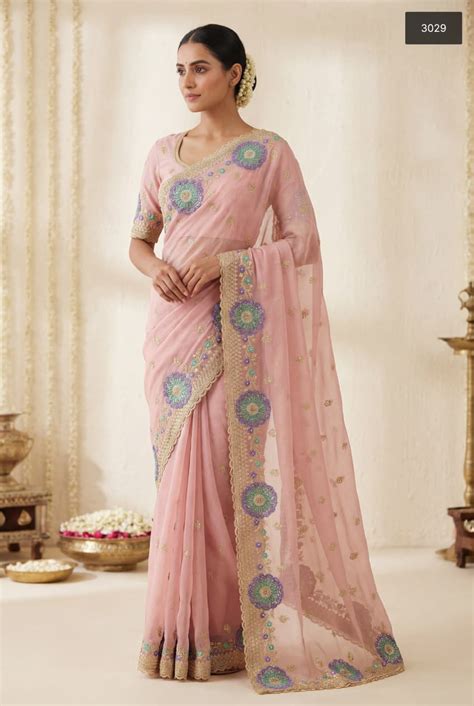 Ethereal Blush Pink Simmer Embroidered Saree – Sitaram Sarees