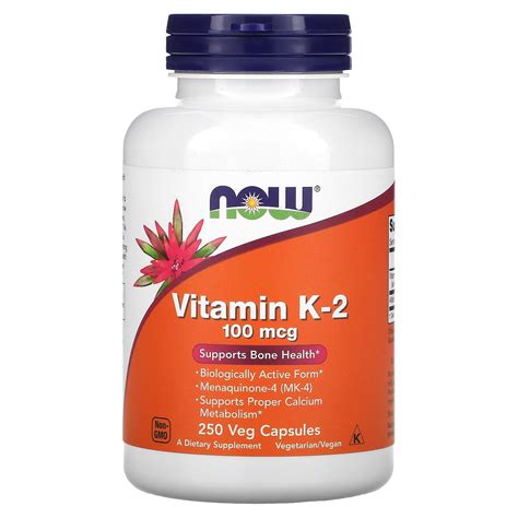Buy Vitamin K-2, 100 mcg, 250 Veg Capsules, NOW Foods Online at Lowest ...