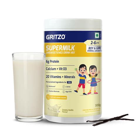 Buy Gritzo SuperMilk Overall Growth (2-6y Boy & Girl) Unsweetened Drink ...