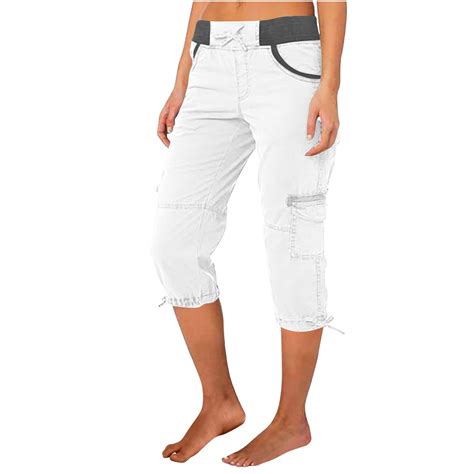 BLVB Womens Cargo Capri Pants with Pockets Loose Casual Capris Dressy ...