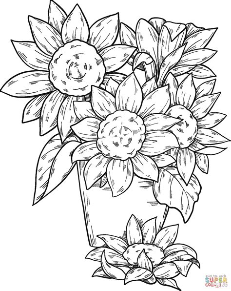 Bouquet of Sunflowers coloring page | Free Printable Coloring Pages
