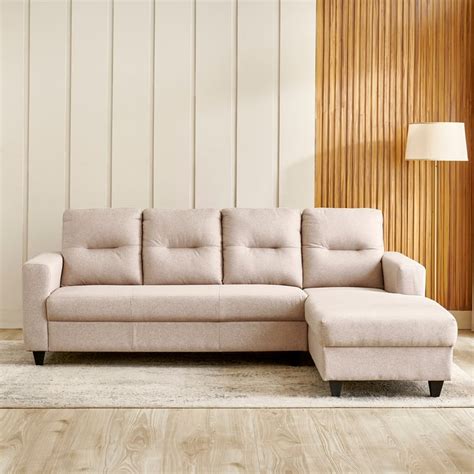 Buy Helios Kayin Fabric 3-Seater Right Corner Sofa with Chaise - Beige ...