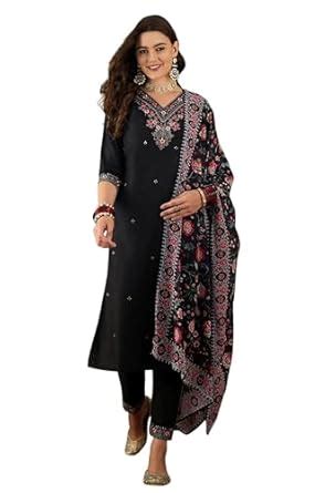 Buy LYMI LABEL Kurta Set For Women - Black Roman Silk Sequence Mirror ...