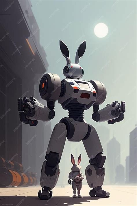 Premium Photo | Futuristic Smart Bunny Robot With fully Armed And Bulked Body