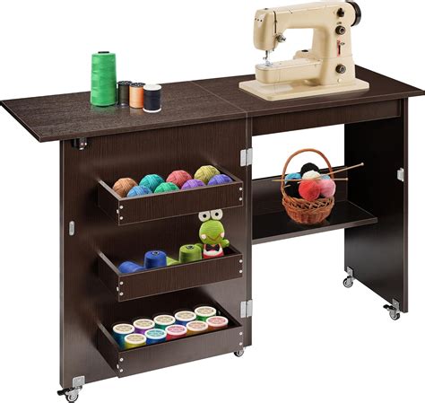 SPECSTAR Folding Sewing Craft Table, Rolling Sewing Machine Desk with ...