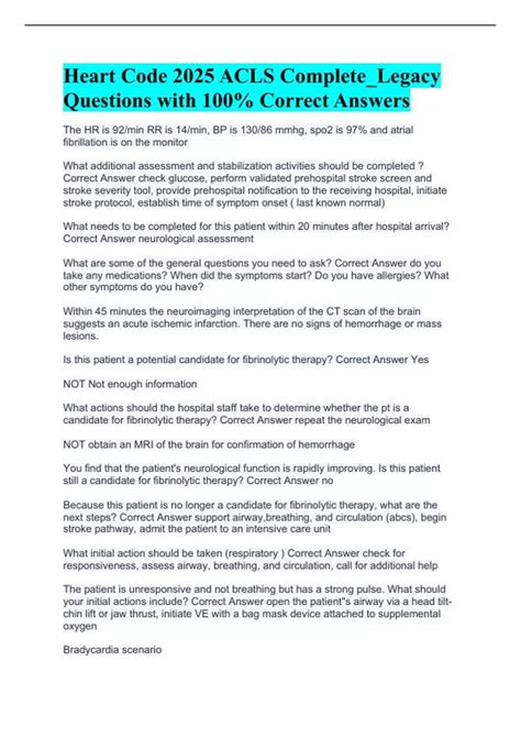 Heart Code 2025 ACLS Complete_Legacy Questions with 100% Correct ...