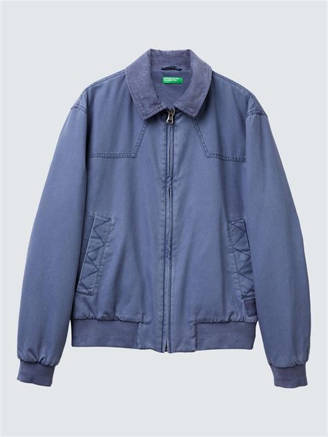 Benetton Cotton Bomber Jacket, Blue, M