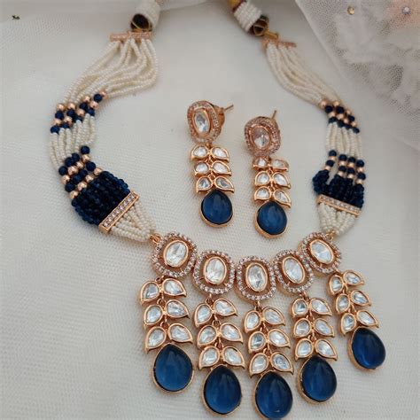 Buy Blue Kundan Jewellery Set - Advika |Twinkklzz|