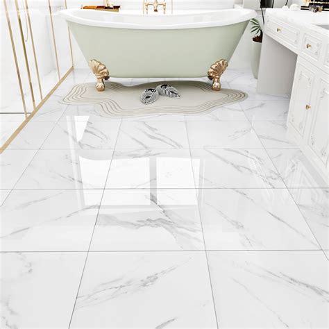 Westick White Marble Peel And Stick Floor Tile Bathroom Self ...