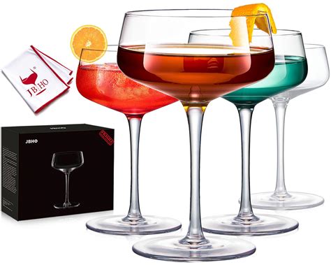 JBHO Martini Glasses, Crystal Coupe Glasses Set of 4, 10 Oz, Large and ...