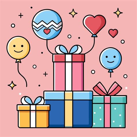 Surprise birthday gift box hand drawn cartoon sticker icon concept ...
