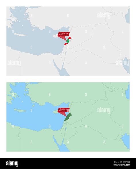 Lebanon map with pin of country capital. Two types of Lebanon map with neighboring countries ...