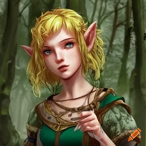 Medieval elf with blonde hair in the forest on Craiyon