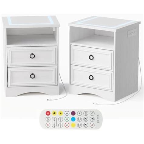 LGHM Nightstand with Strip Lights, USB Outlets Set of 2, India | Ubuy