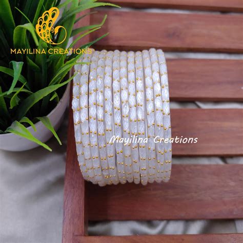 White Matte Raindrop Glass Bangles (Set of 12 Bangles) – Mayilina Creations