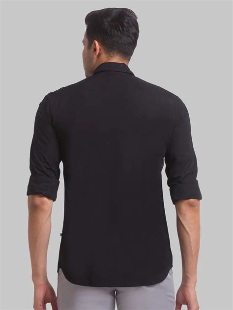 Men Black Slim Fit Solid Polyester Blend Full Sleeve Shirts – MyRaymond