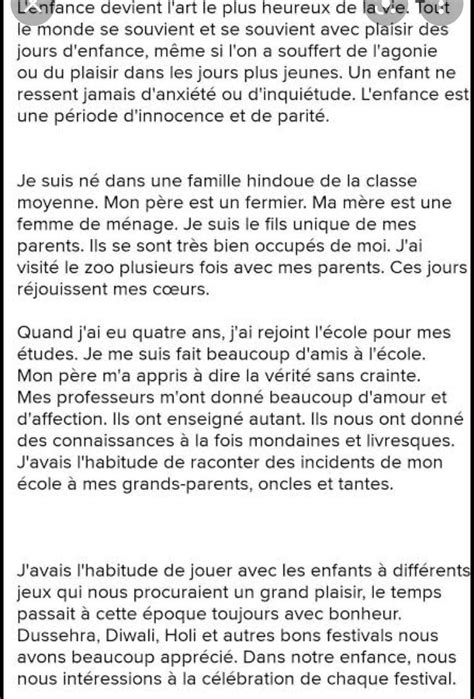 Write about your childhood in French - Brainly.in