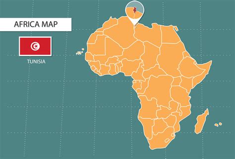 Tunisia map in Africa zoom version, icons showing Tunisia location and ...