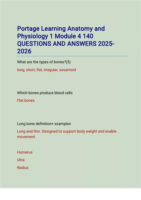 Portage Learning Anatomy and Physiology 1 Module 4 140 QUESTIONS AND ...