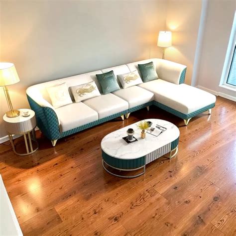 Mirage L-Shape Sectional Sofa | Ivory Teal Chaise Lounger | Woodkraft ...