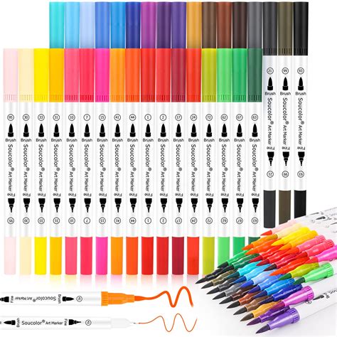 Soucolor Dual Tip Brush Markers Pens 32 Fineliner Point Brush ...