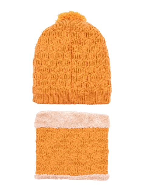 Buy Mustard Knitted Cap and Muffler Set for Men | Status Quo