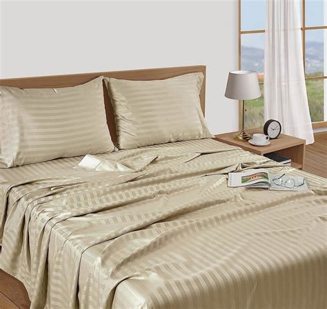 Luxury Ultra-Soft 1cm Striped Bedsheet Sets Microfiber Flat Sheet 4 ...