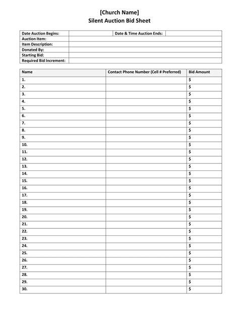 Free Printable Silent Auction Bid Sheet Templates [PDF] Examples +Ideas