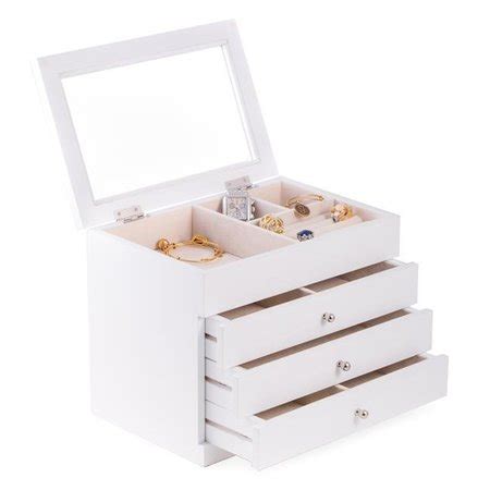 Bey Berk International Bey-Berk International BB684WHT White Wood Jewelry Case with 3 Drawers ...
