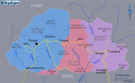 Large regions map of Bhutan | Bhutan | Asia | Mapsland | Maps of the World