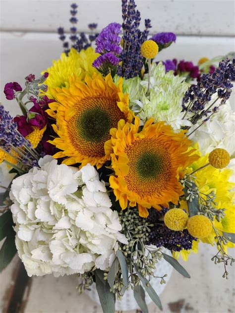 Sunflowers and lavender by Willow Oak Flower & Herb Farm