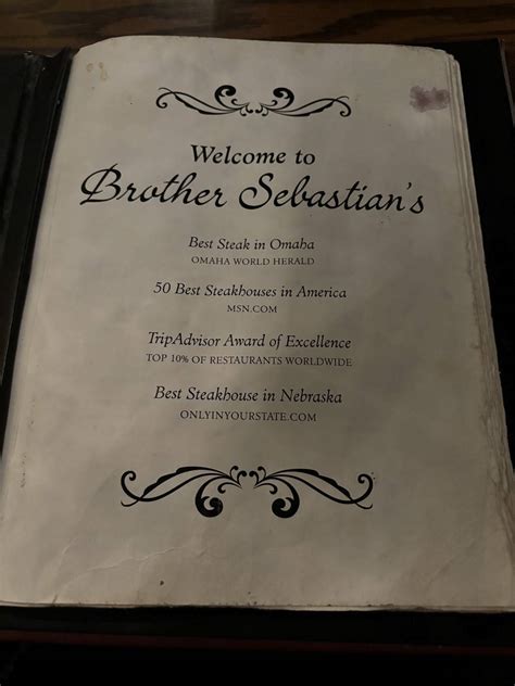 Menu at Brother Sebastian's steakhouse, Omaha