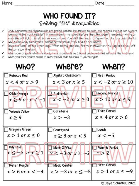 Compound Inequality Match-Up - Worksheets Library