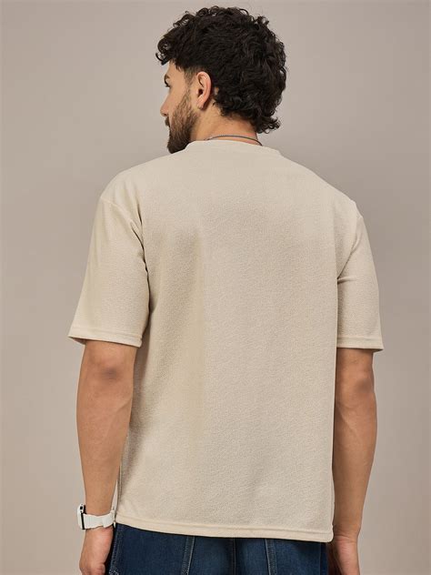 Men Oversized Printed Round Neck Drop Shoulder T-shirt Cream | Reprise ...