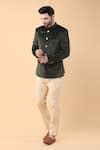 Buy Green Velvet, Lycra, Cotton Solid Bandhgala With Trouser For Men by ...