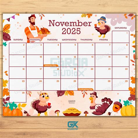 EDITABLE November 2025 Calendar, Fillable Thanksgiving Planner, Monthly ...