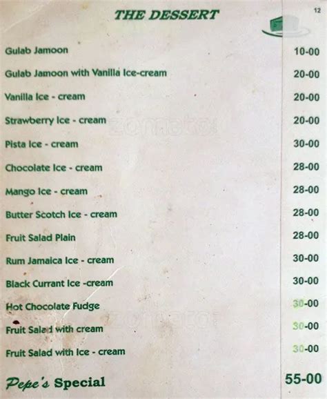 Menu at Pepe's, Mysuru
