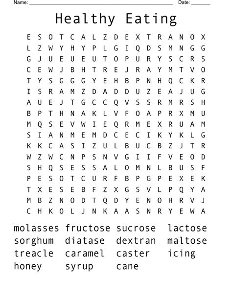 Healthy Eating Word Search - WordMint