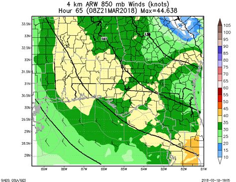 WRF ARW 4KM 850mb Winds