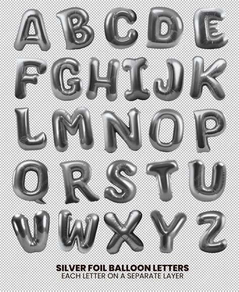 Premium PSD | Silver foil balloon alphabet letters