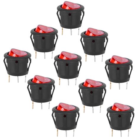 Rocker Switch, Round ON-Off Rocker Switch Red Light 10Pcs for Car Truck ...